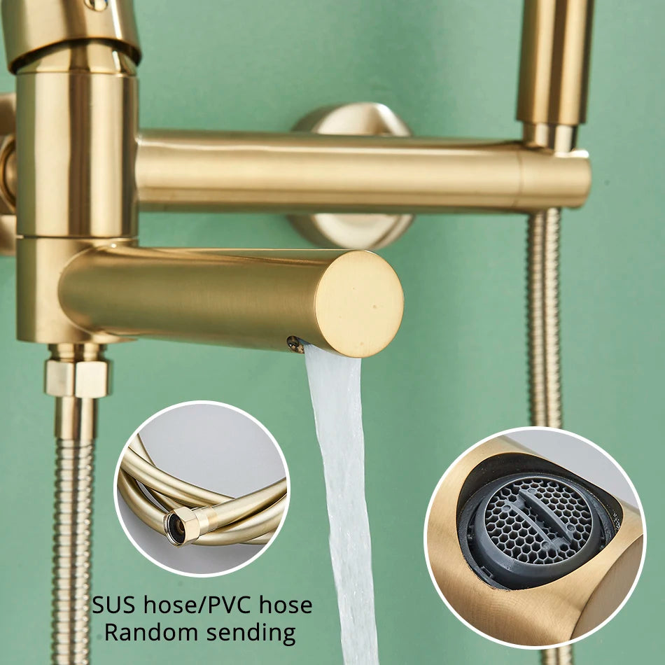 Uythner Bathtub Faucet With Swivel Tub Spout Brass Wall Mounted Bathroom Shower Mixer Tap Full Shower Set for Bathroom