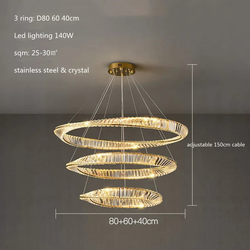 Modern Luxury Gold and Crystal Living Room Led Dimmable Pendant Lights