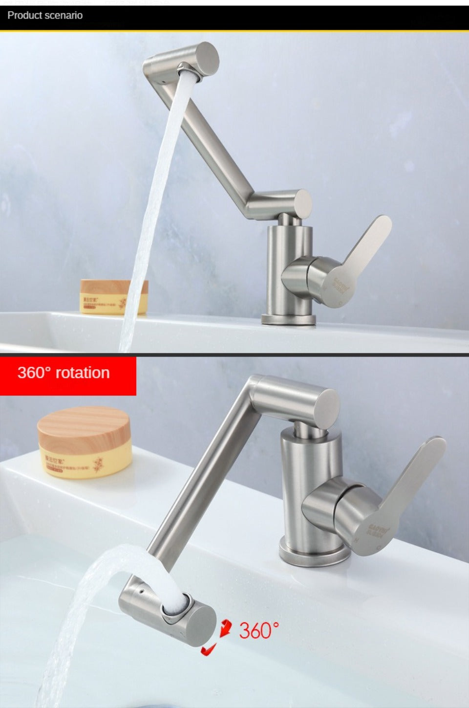 Bathroom Folding Faucet 360 Degree Rotation Single Handle Folding Faucet Taps Camping Cold and Hot Mixer Water Stainless Steel