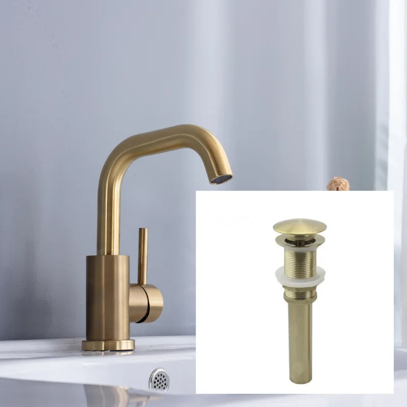 Bathroom Faucet  Brushed Gold Bathroom Basin Faucet Cold And Hot Sink Mixer Sink Tap Single Handle Deck Mounted Water Tap
