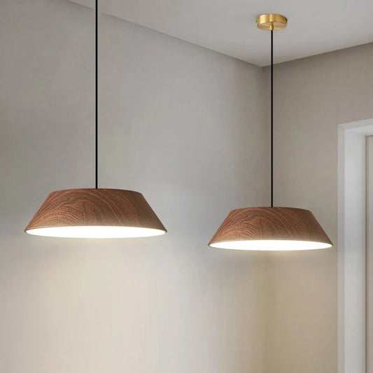 Nordic Creative Chinese Walnut Wood Color LED Pendant Lamp