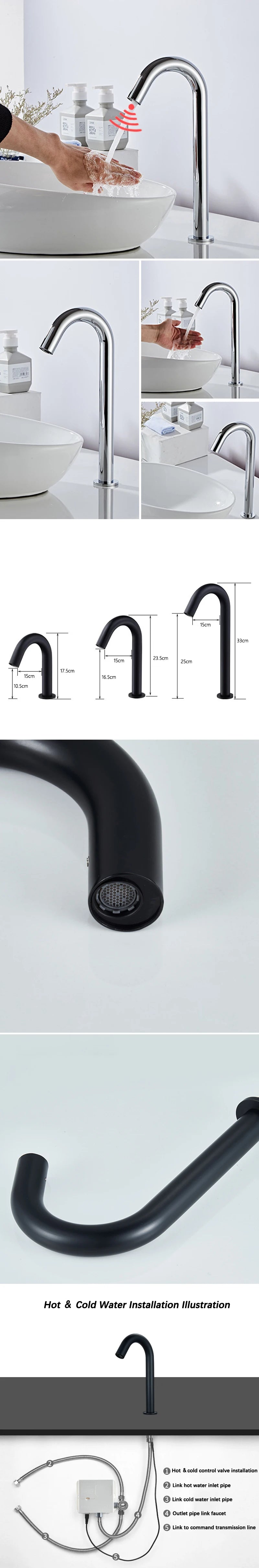 Black Automatic Touch Free Infrared Sensor Bathroom Basin Faucet.Touchless Tapware.Cold Hot Water Mixer Tap.Bathroom Sink Faucet