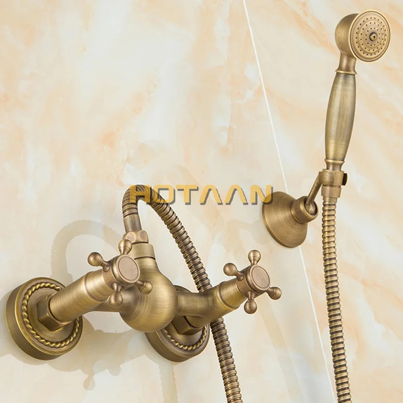 Antique Brass Bath Wall Mounted Hand Held Shower Kit
