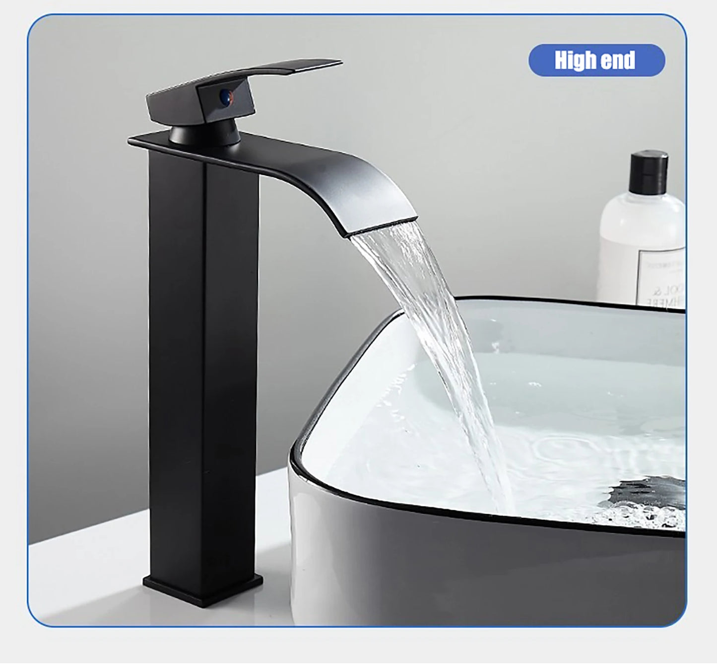 Waterfall style washbasin faucet black cold and hot all copper bathroom kitchen washbasin basin bathroom household use