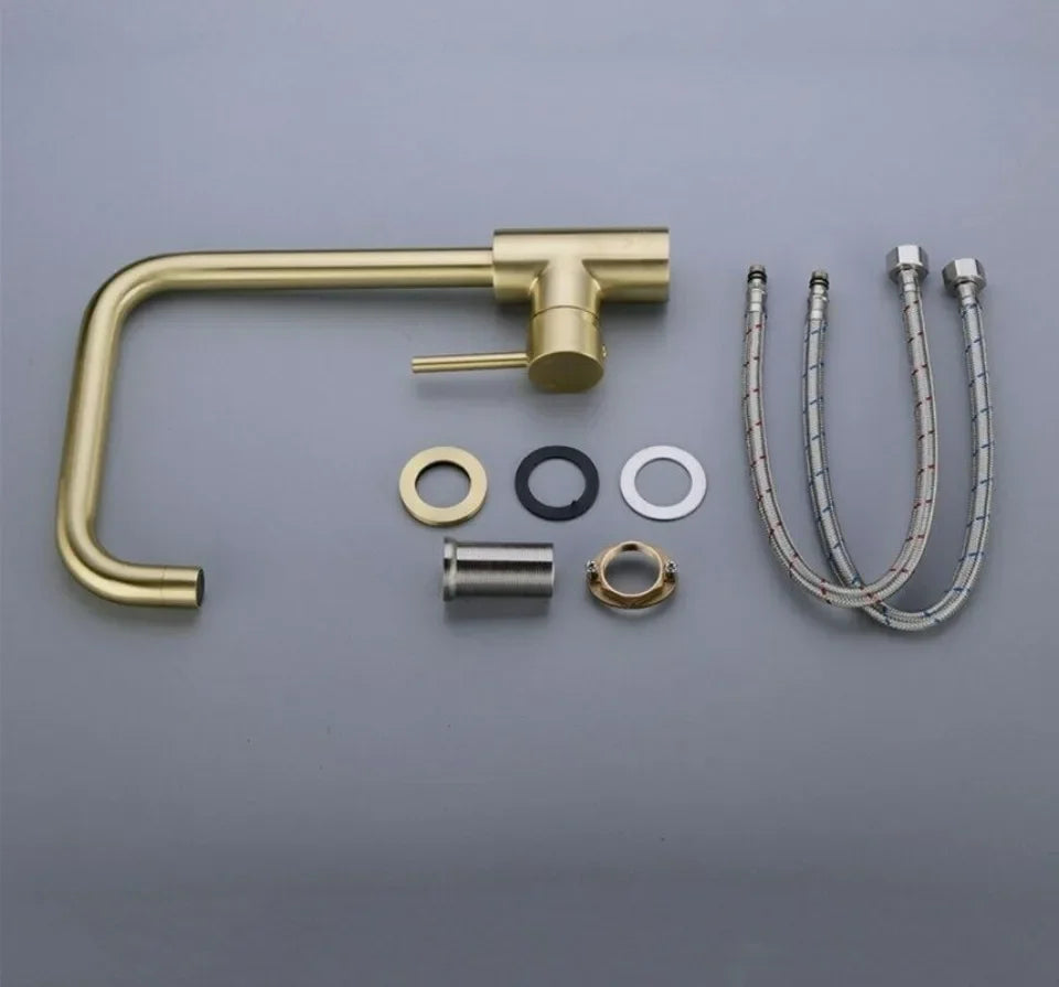 Kitchen Faucets Gold Square Single Handle Sink Faucet Stainless Steel Hot and Cold Deck Mount Water Taps Grifos De Cocina