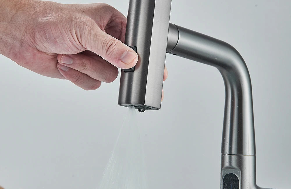 Waterfall Temperature Digital Display Basin Faucet Lift Up Down Stream Sprayer Hot Cold Water Sink Mixer Wash Tap For Bathroom