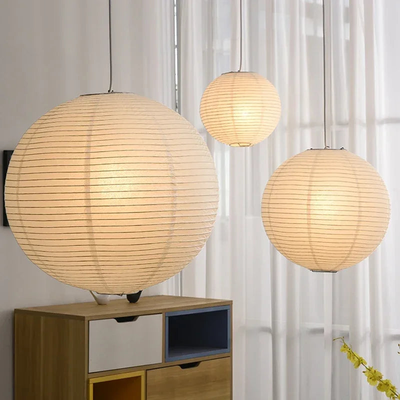 Round Rice Paper LED Pendant Lights