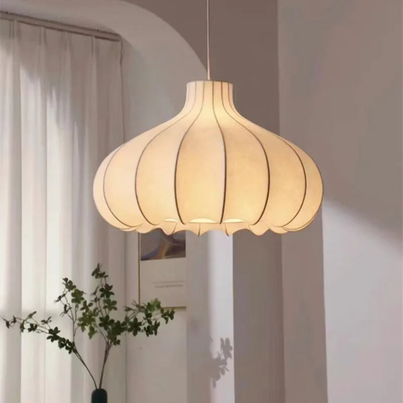 French Wabi Sabi Onion Head Silk LED Chandelier Dining Room Bar Bedroom Pendant Light Retro Restaurant Deco Hanging Lamp Fixture