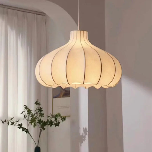 French Wabi Sabi Onion Head Silk LED Chandelier Dining Room Bar Bedroom Pendant Light Retro Restaurant Deco Hanging Lamp Fixture