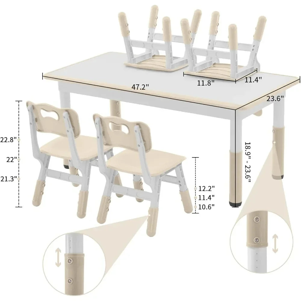Modern White + Natural Wood Toddler Table and Chairs Set for 4