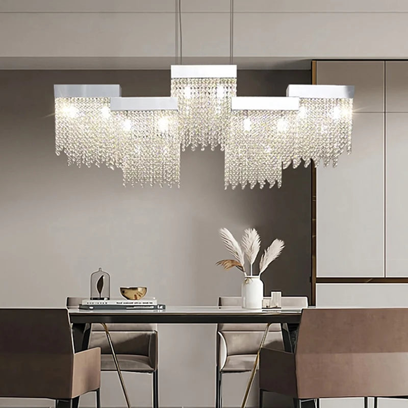 Postmodern Luxury K9 Crystal Chandelier Led G9 Chrome Steel  Chandelier Dining Room Living Room Home Hanging Lighting Fixtures