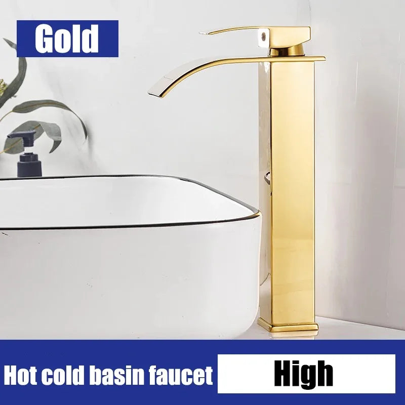 Waterfall style washbasin faucet black cold and hot all copper bathroom kitchen washbasin basin bathroom household use