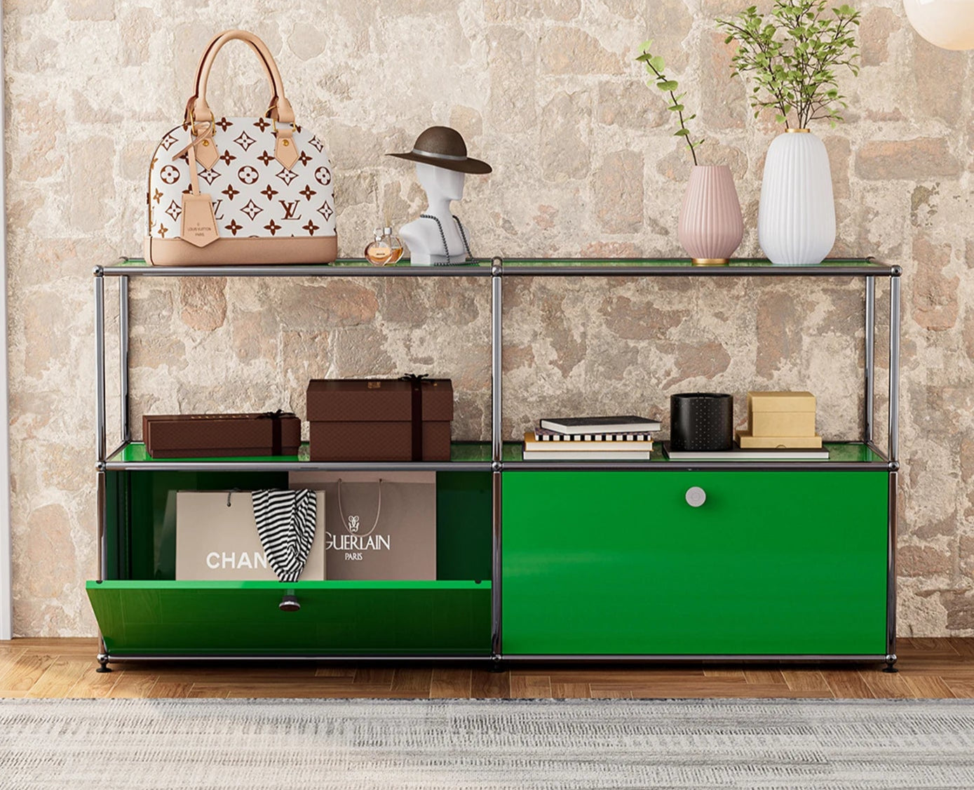 Storage Cabinet With Drawers Stainless Steel Structure with Door for Living Room Furniture Haller -No Keys