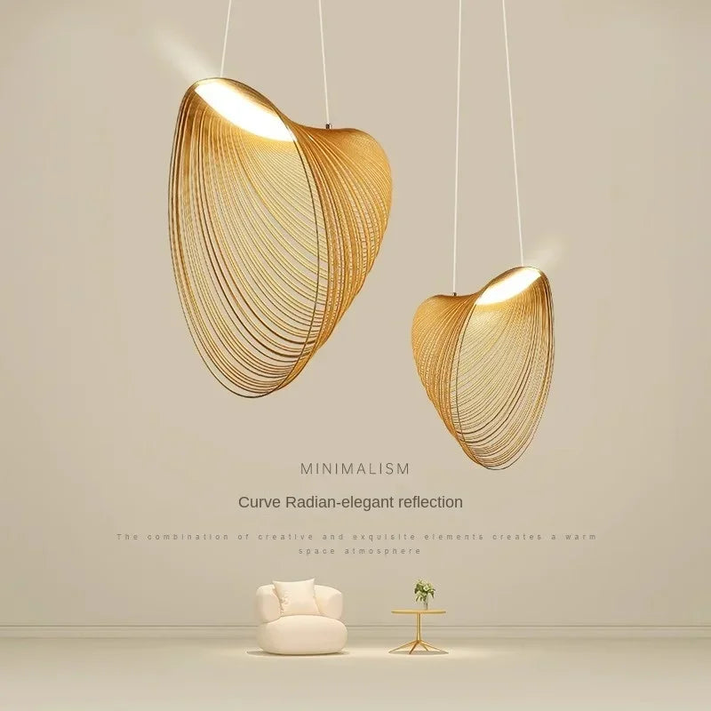 Italian Creative Minimalist Straw Hat Linear LED Pendant Lamps
