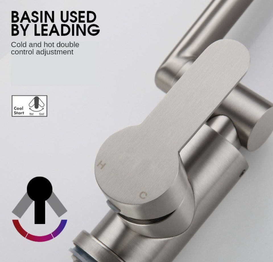 Bathroom Folding Faucet 360 Degree Rotation Single Handle Folding Faucet Taps Camping Cold and Hot Mixer Water Stainless Steel