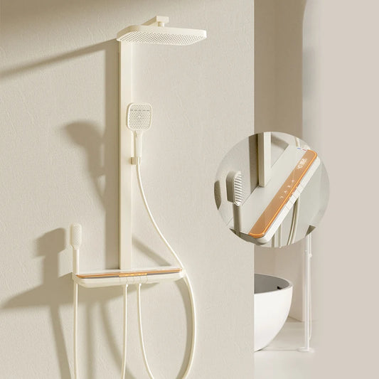 Milk White Shower Thermostat Shower Set Home Digital Display Shower Fine Copper Bath Pressurized Bathroom Shower Nozzle