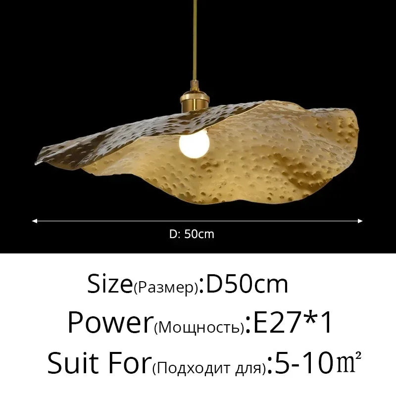 Lotus Leaf Hammered Brass Minimalist Pendant Lamp