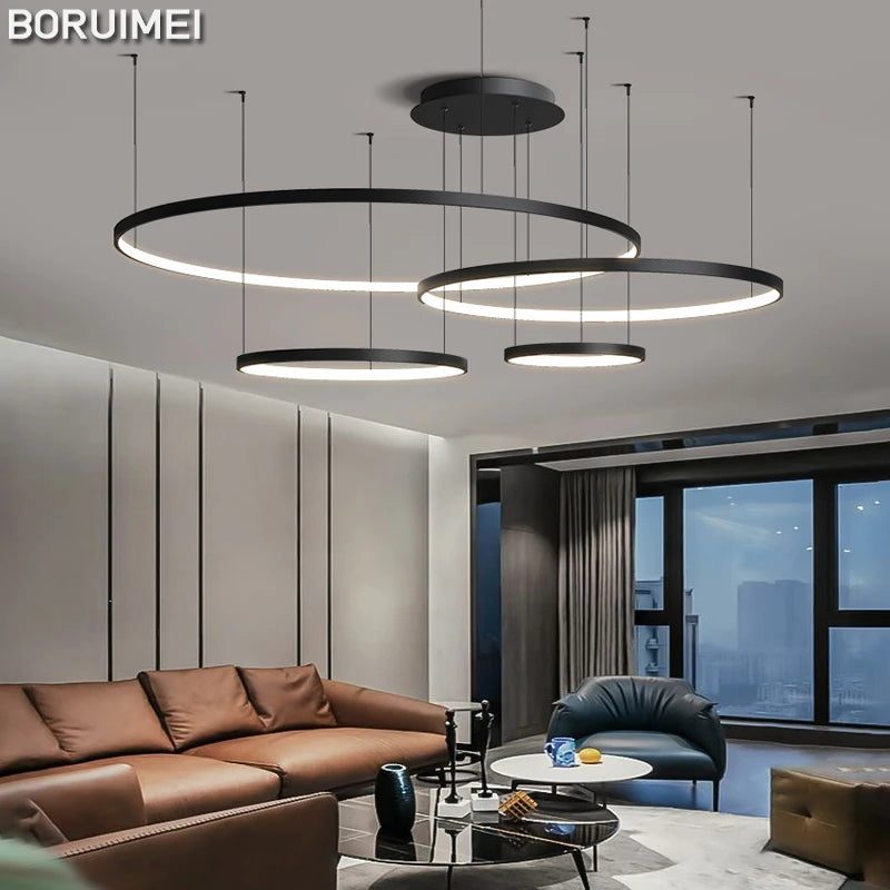 Black/White/Golden Aluminum Rings Pendant Light