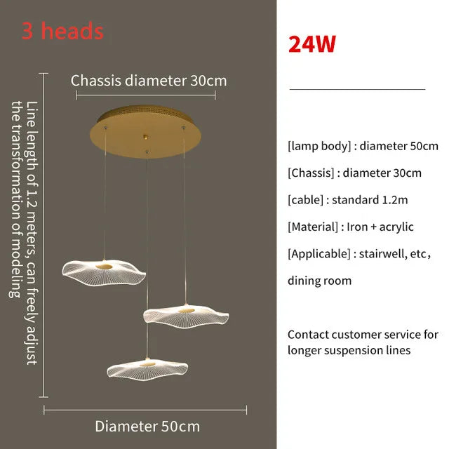 Nordic Lotus Leaf Restaurant LED Pendant Lamps Moden Chandelier for Staircase LOFT Duplex Villa Living Room Light Lustre Fixture