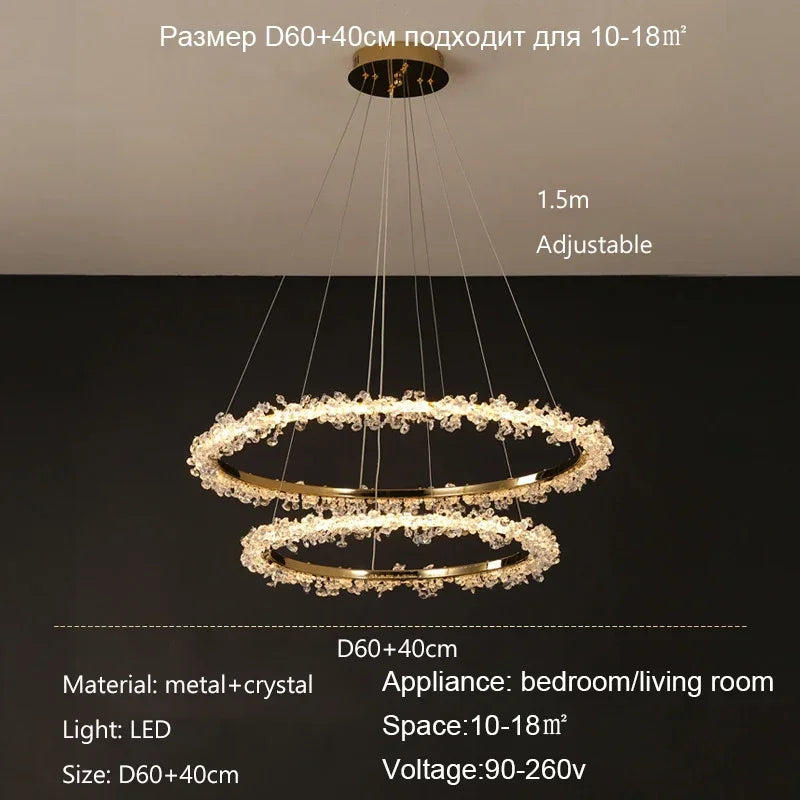 Nordic Luxury Shop Bedroom Living Room Crystal Pendant Lighs  Interior Decoration Ring Luster Lighting Modern Ceiling Chandelier