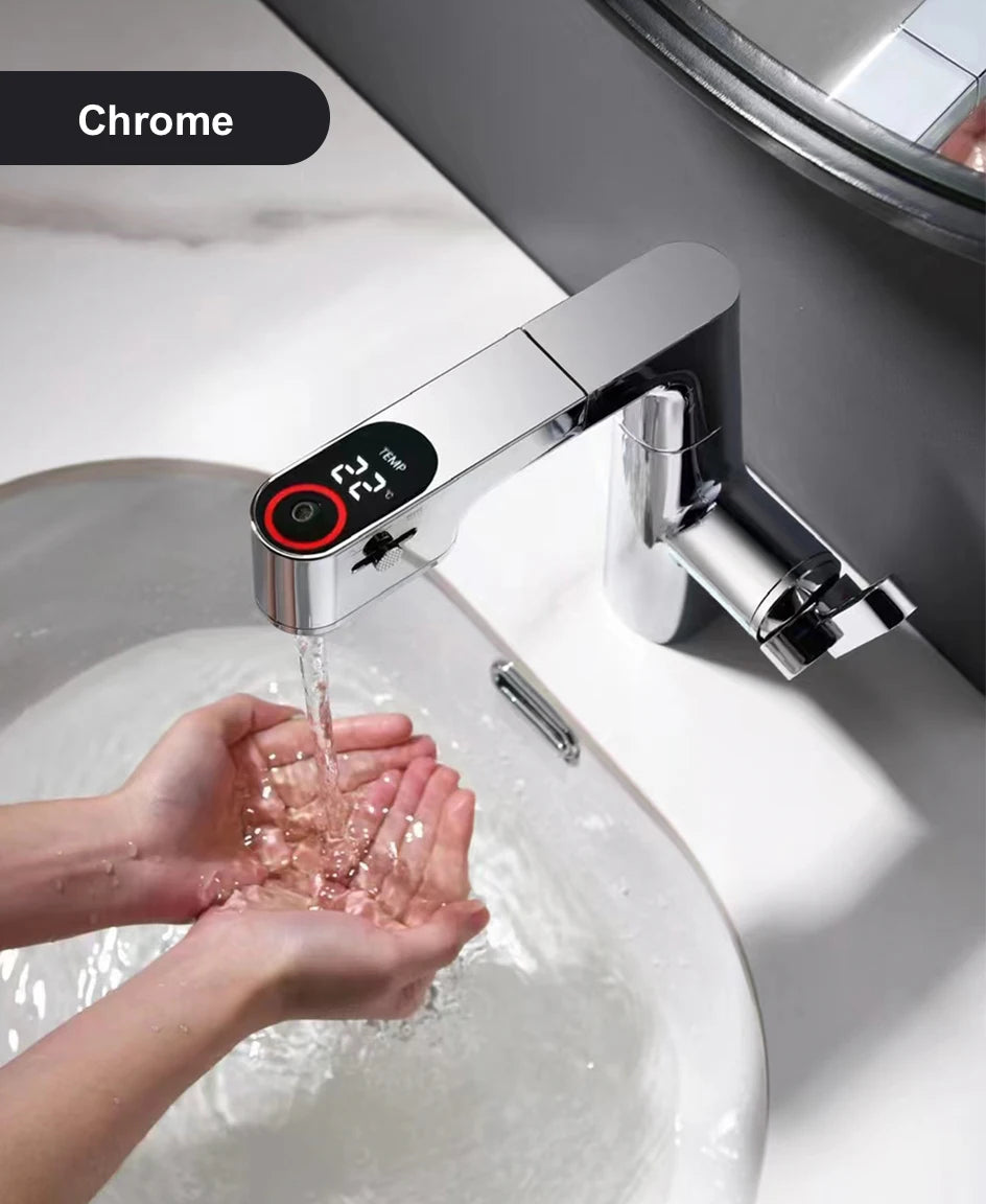 VGX Multifunctional Bathroom Faucets Pull Out Basin Mixer Sink Faucet Gourmet LED Temperature Tap 360° Tapware Crane Brass White