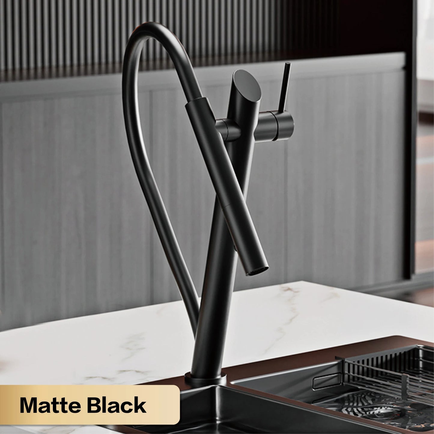 AITANA luxury brass black kitchen faucet with pull-out design, dual control magnetic suction for cold & hot 2-function sink Tap