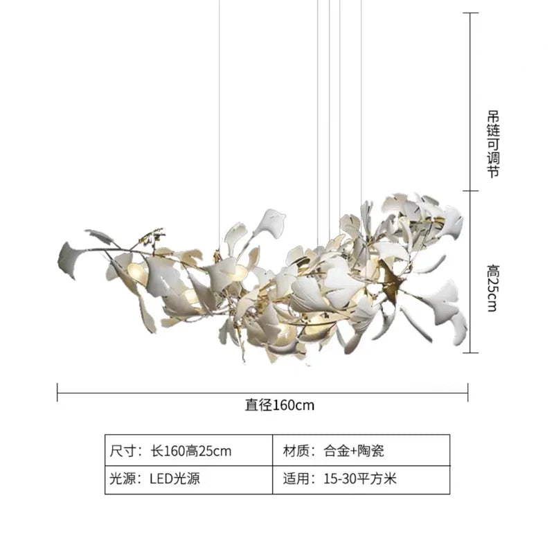 Round Ginko Leaf Chandelier Light For Bedroom Living Dining Room Modern New Porcelain Leaves Pendant Lights Hanging Chandeliers