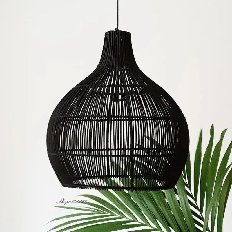 Japanese Handmade Rattan Woven Pendent Lamp Homestay Tea House Rural Retro Decorative Lighting Fixtures Creative Designer Art