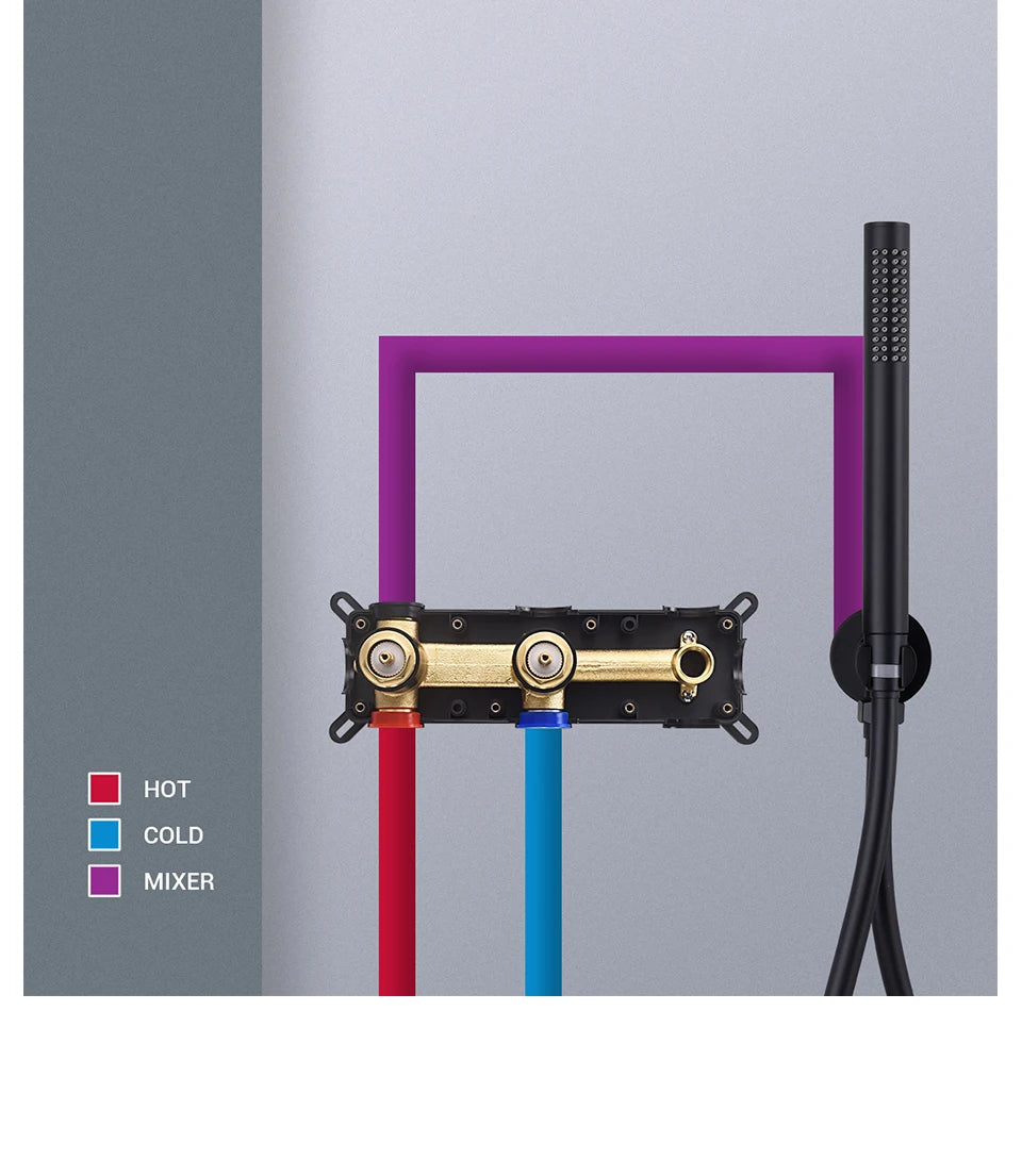 Bathroom Shower Faucet Set Black Mixer Valve Brushed Gold Solid Brass Hand Bath Tub Spout Two Ways Hot Cold Mixing Kit White