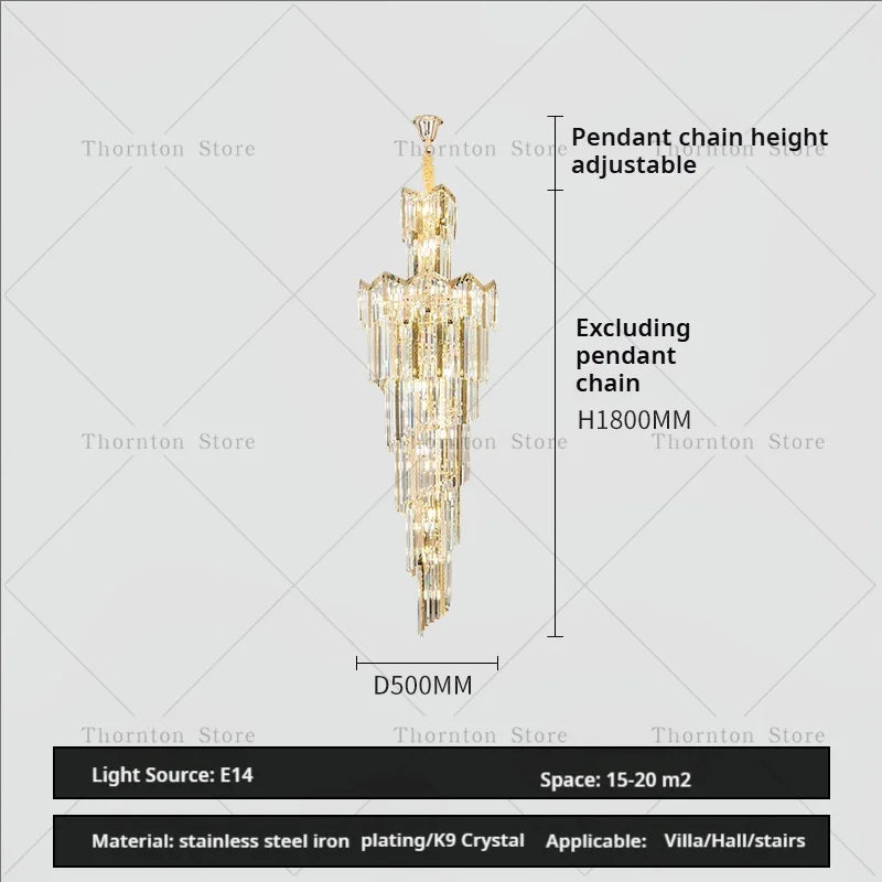 European Duplex Chandelier Light Luxury Atmosphere Villa Hotel Jump Floor Hollow Building In The Middle Floor Crystal Chandelier