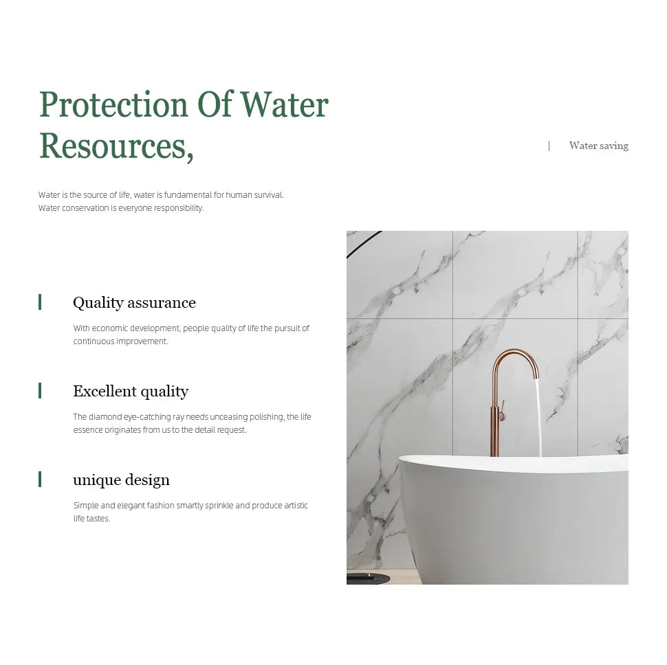 Bathroom Bathtub Floor Stand Faucet Rose Gold Mixer Single Handle Tap 360 Rotation Spout With Brass Hand Hot &Cold Water Shower