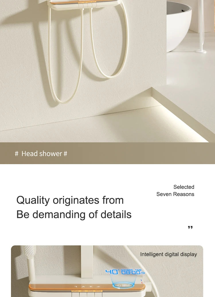 Milk White Shower Thermostat Shower Set Home Digital Display Shower Fine Copper Bath Pressurized Bathroom Shower Nozzle