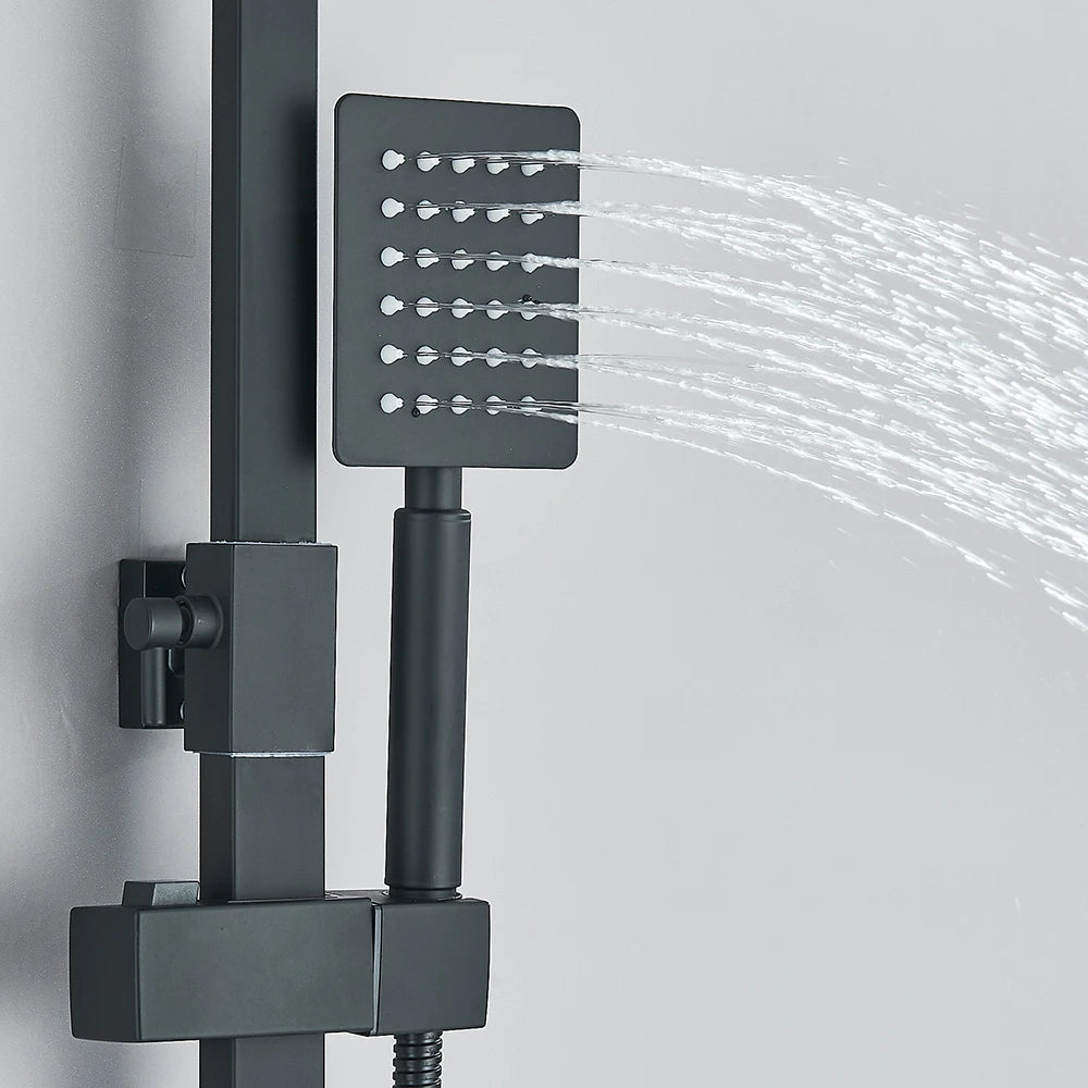 Matte Black Rainfall Shower Faucet Set 8/10/12 Inch Showerhead High Pressure Stainless Steel Rotate Spout Bath Shower Mixer