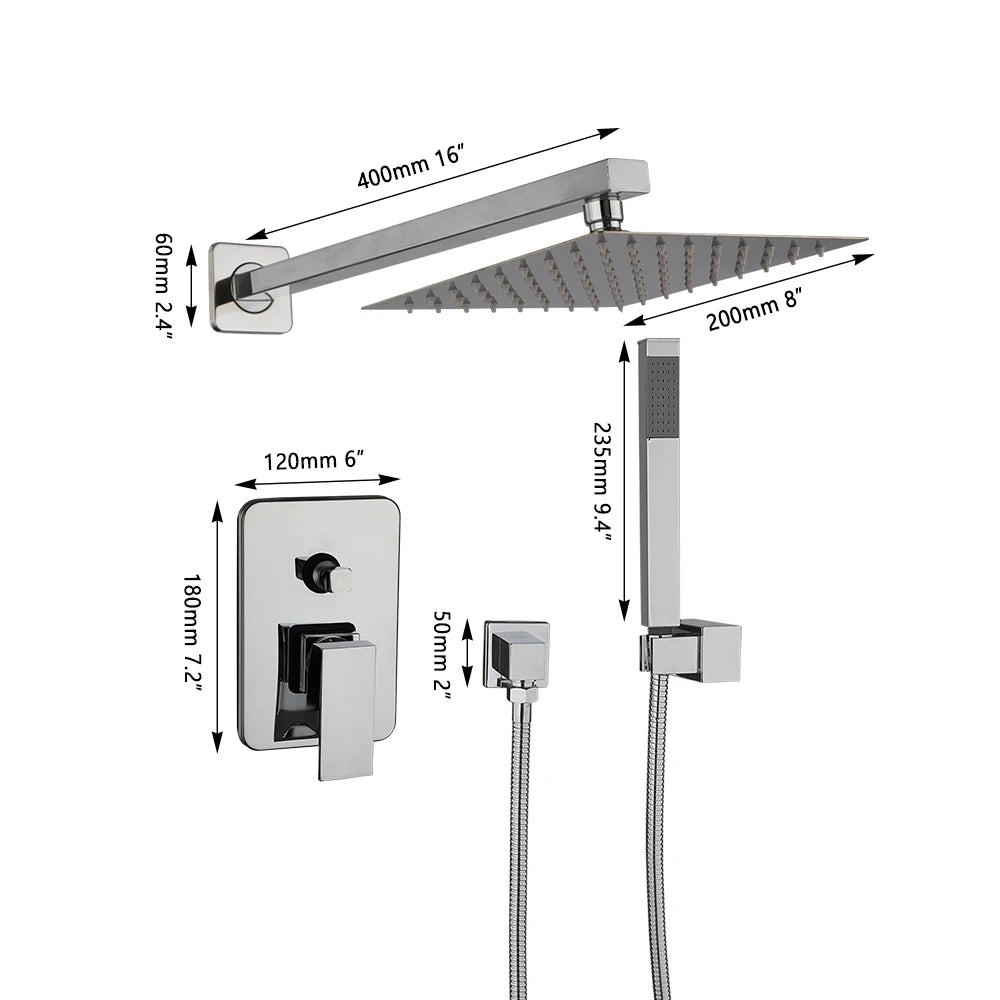 ZAPPO Bathroom Shower Set Bath Shower Faucet Mixer Rainfall Shower Head with Handshower Systerm Bathtub Tap Wall Mounted