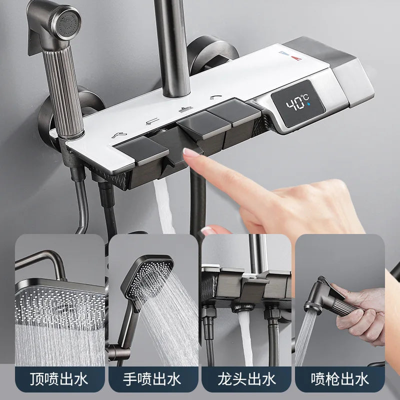 Grey shower set all copper piano intelligent shower set bathroom pressurized rain shower head CIR302CLE