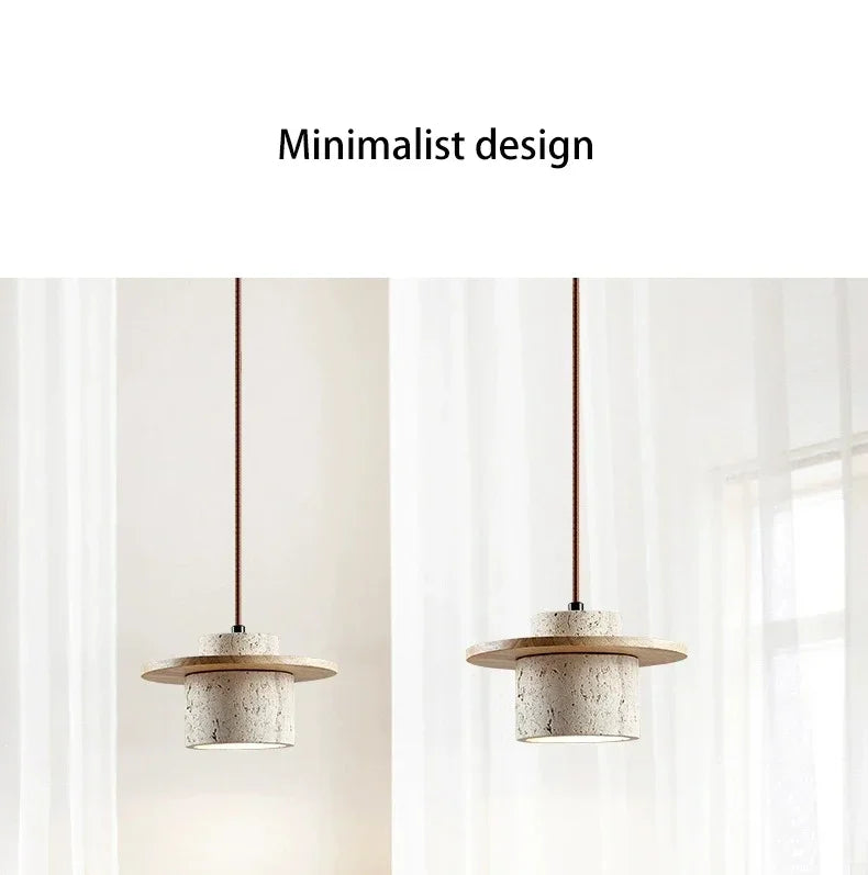 High Quality Stone Pendant Light Indoor LED Walnut/Log Yellow Travertine Chandelier Parlor Bedroom Cafe Bar Hanging Light