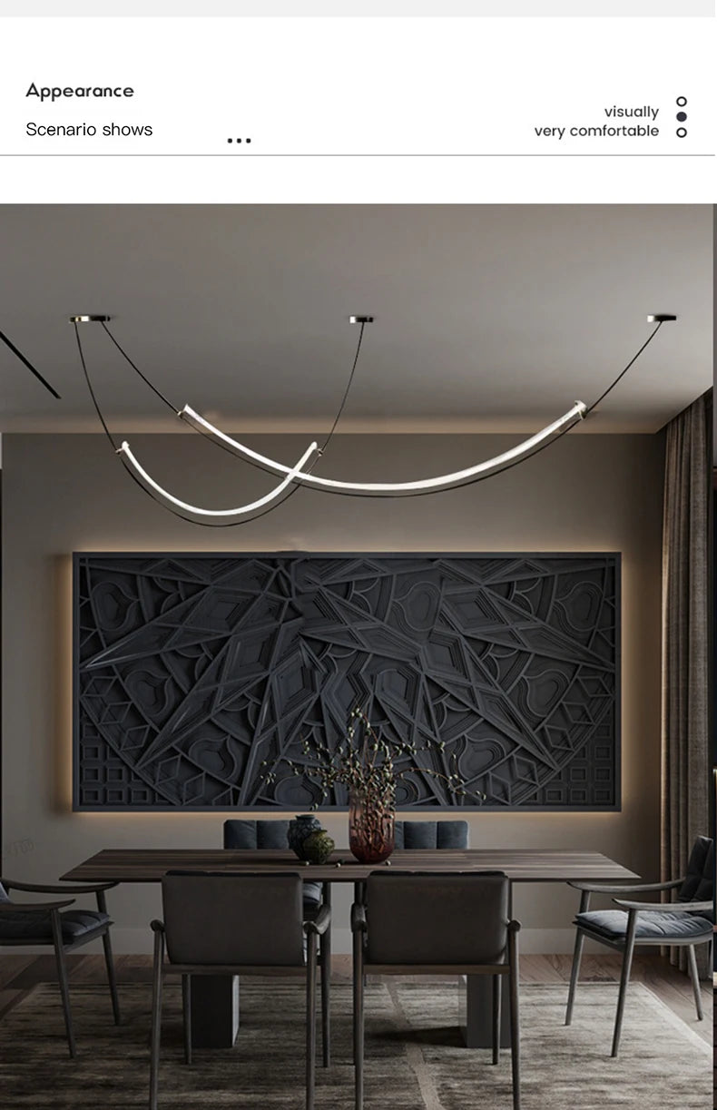 Nordic Line Led Pendant Lights for Living Dining Room Bar Counter Black Chandelier Home Decoration Lighting Suspension Design
