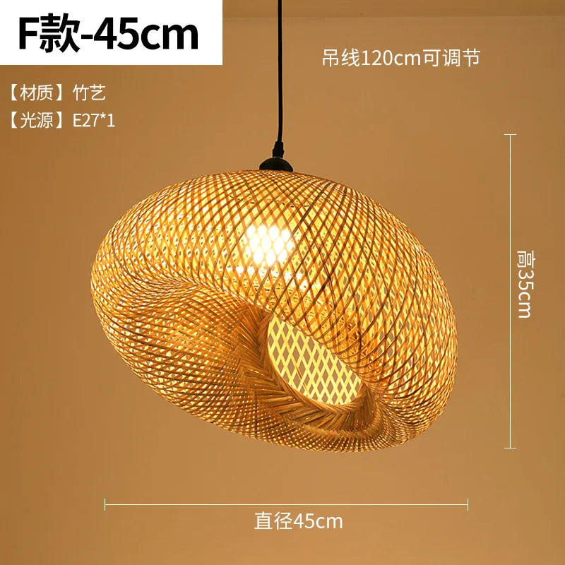 Round Handmade LED Bamboo-Rattan Chandelier