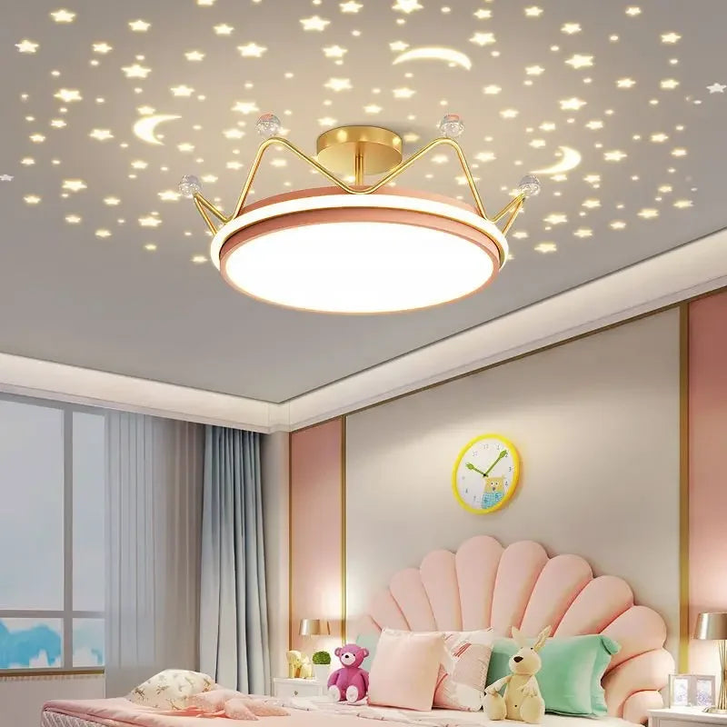 Crown LED Dimmable Ceiling Chandelier Star And Moon Lamp Pendant Children Boys Girls Bedroom Study Kid's Ceiling Lamp Room Decor