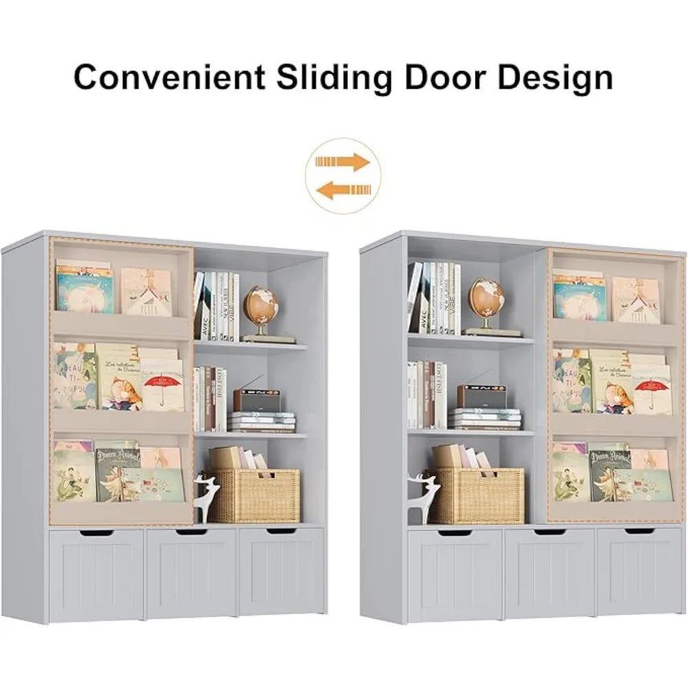 Toy Storage Organizer with Sliding Book Shelf