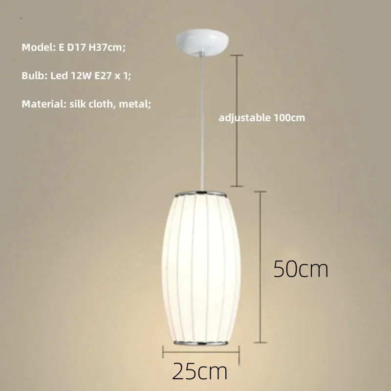 Nordic Minimalism Silk Led Pendant Lights Wabi Sabi Lustre E27 Pendant Lamp Suspend Chandelier Led Luminarias Hang Lamp Fixtures