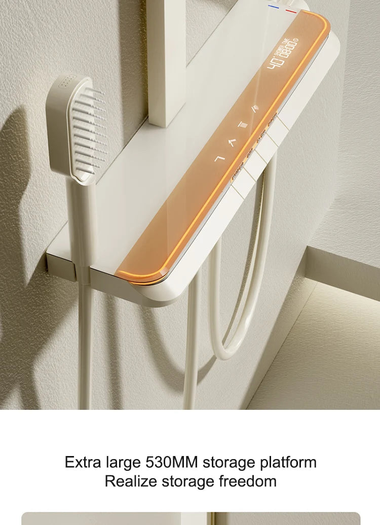 Milk White Shower Thermostat Shower Set Home Digital Display Shower Fine Copper Bath Pressurized Bathroom Shower Nozzle