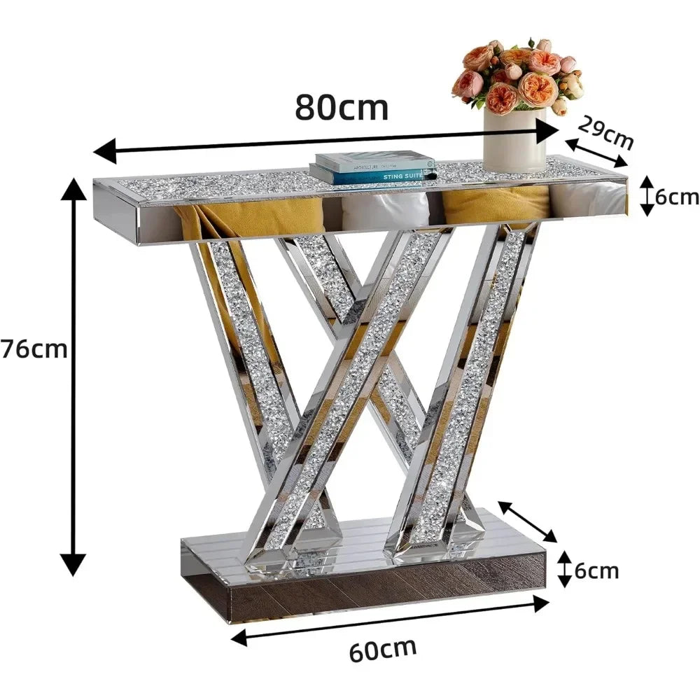 Decorative Table Style with Silver Crushed Crystals 35 inches