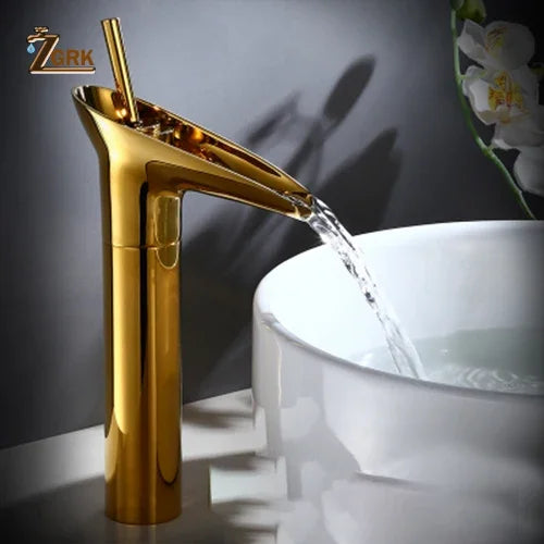 Classic Basin Faucet Antique Style Waterfall Bathroom Faucet Hot and Cold Faucet Bronze Single Hole Goblet Type Water Tap