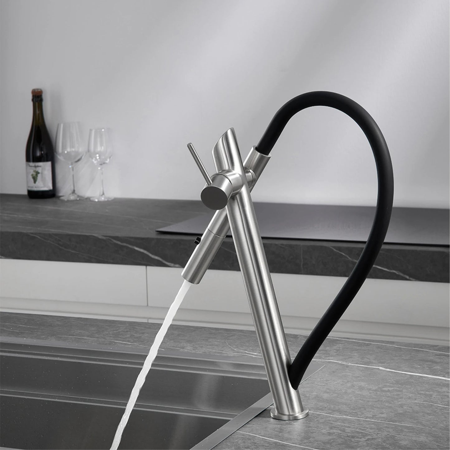 AITANA luxury brass black kitchen faucet with pull-out design, dual control magnetic suction for cold & hot 2-function sink Tap