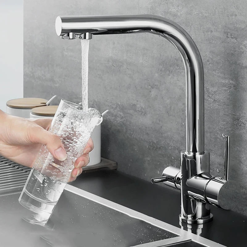 Black White Brass Luxury Pure Water Kitchen Faucet Dual Handle Hot and Cold Drinking Water 3-way Filter Kitchen Mixer Taps