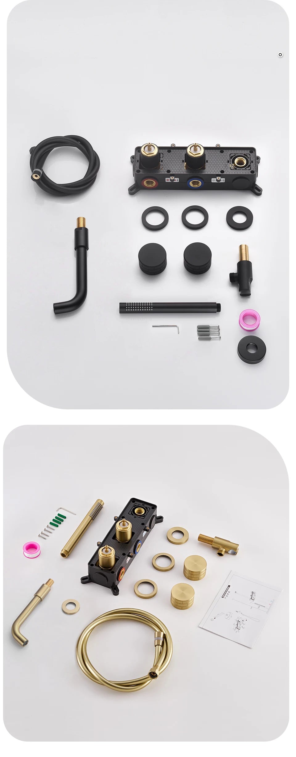 Bathroom Shower Faucet Set Black Mixer Valve Brushed Gold Solid Brass Hand Bath Tub Spout Two Ways Hot Cold Mixing Kit White
