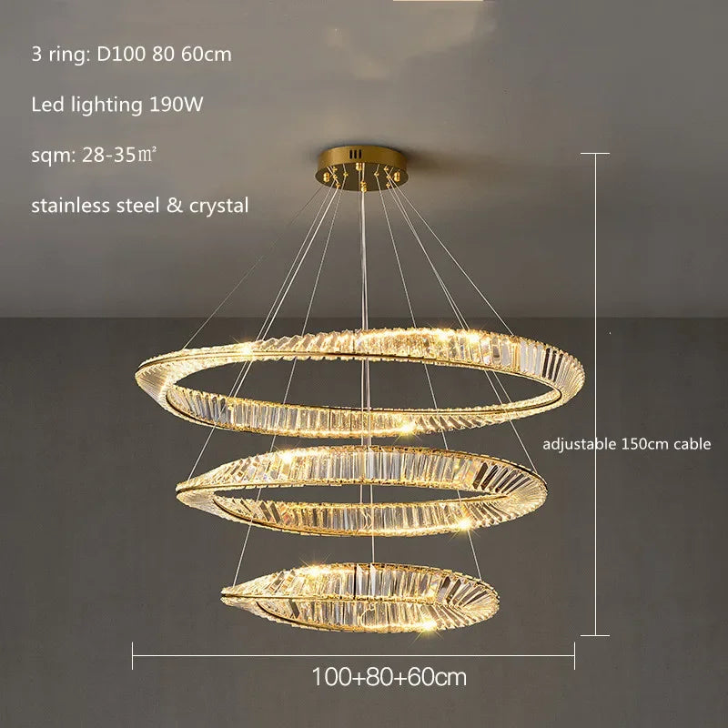 Modern Luxury Gold and Crystal Living Room Led Dimmable Pendant Lights