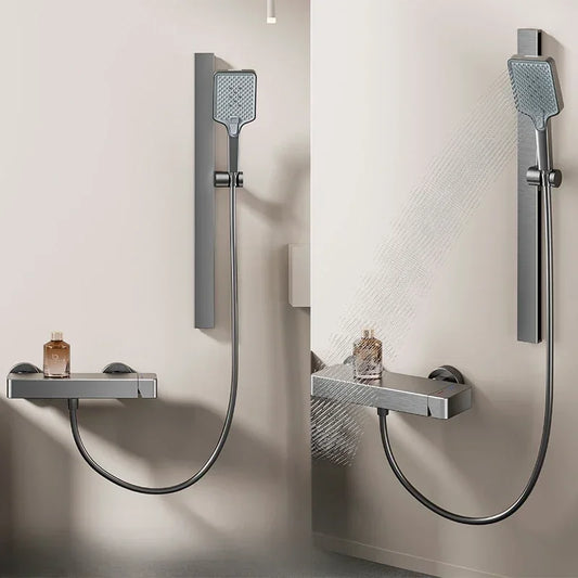 Grey Simple Single Function Shower Set Wall Mounted Rainlfall Pressurized Space Aluminum Shower Faucet System for Bathroom