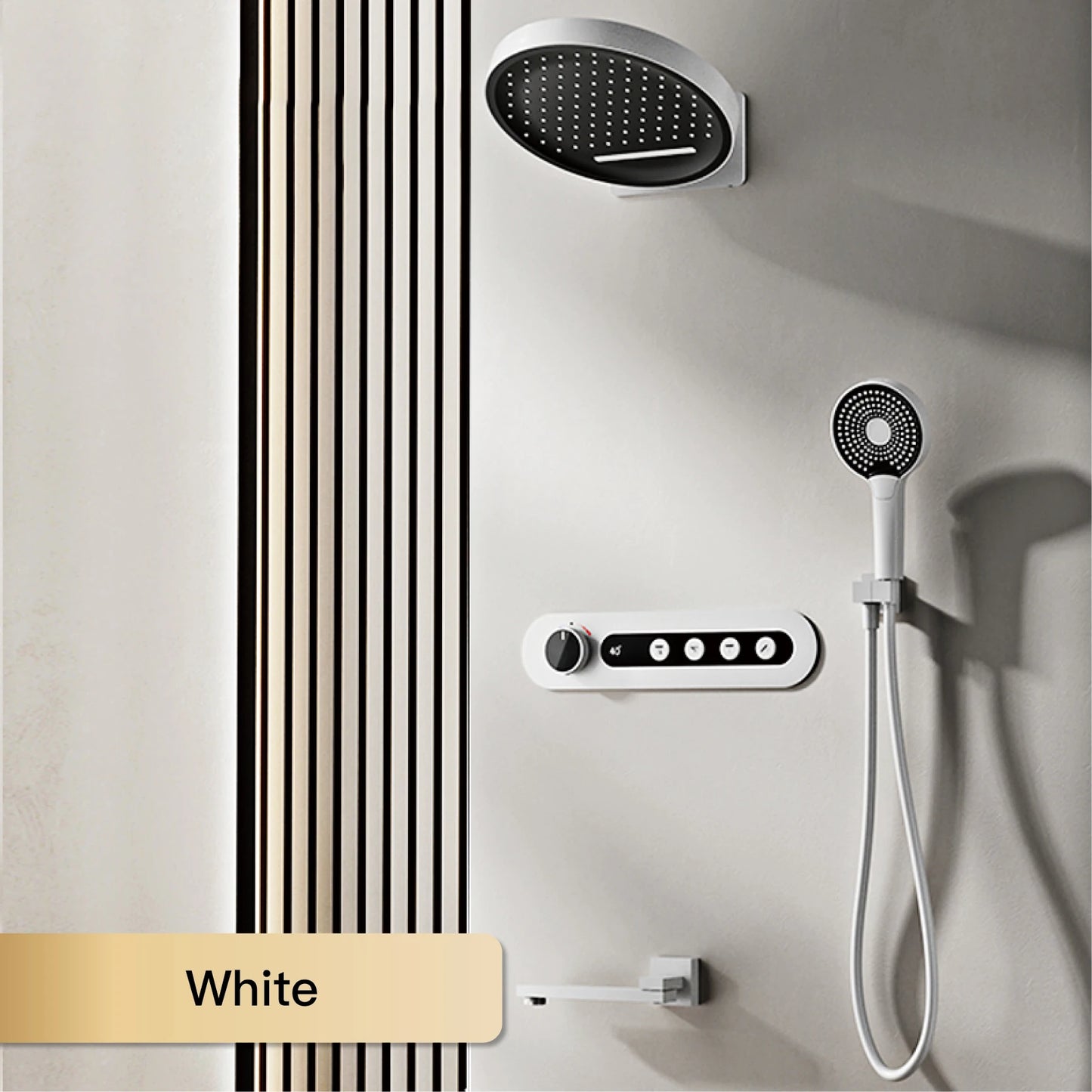 Luxury round gun gray brass shower system intelligent digital display with four functions cold and hot dual control shower Tap